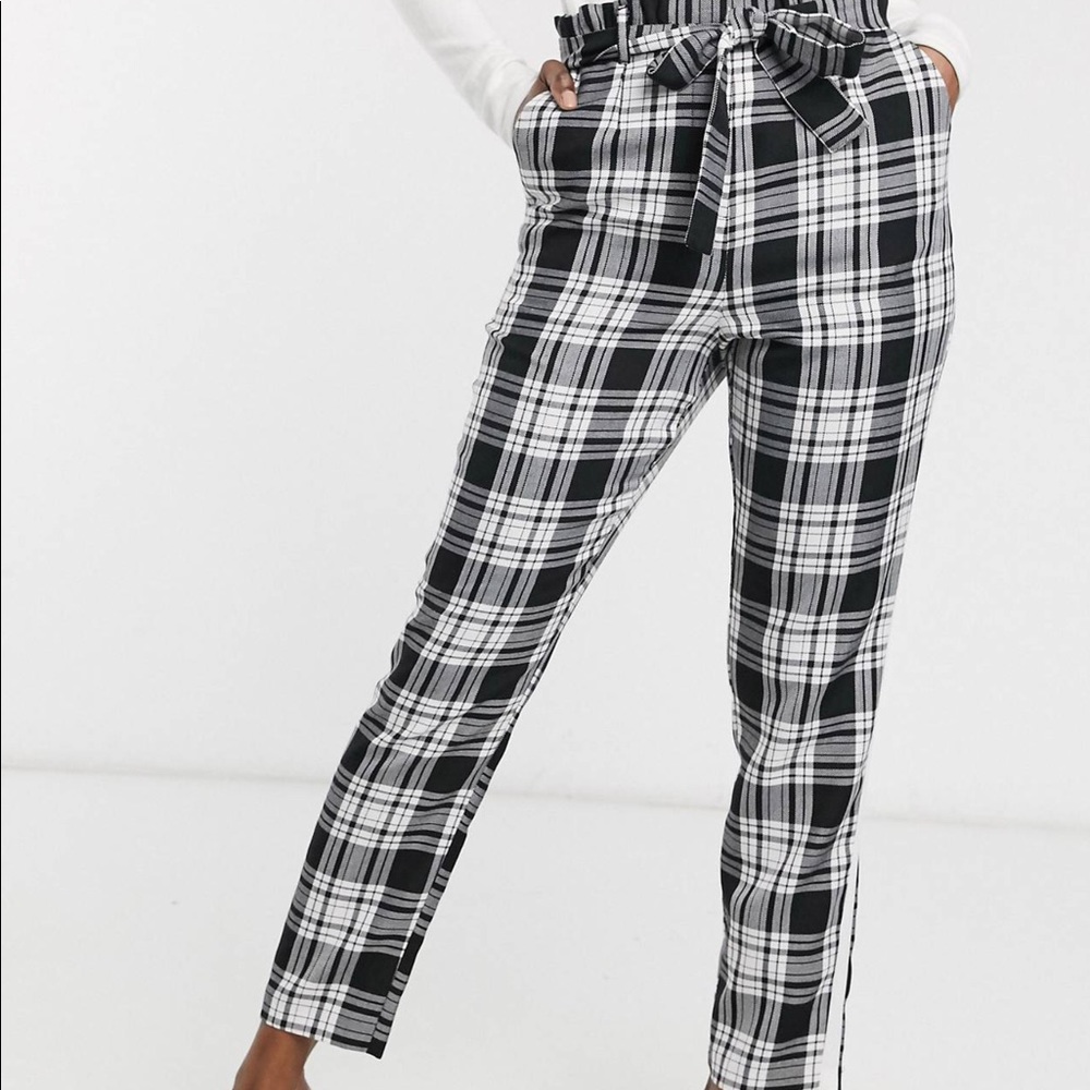 ASOS design check side stripe tie waist pants